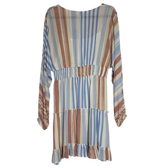 Hailey & Co Striped V Neck Smocked Waist Tiered Ruffle Dress Women's Sz M Boho - Picture 4 of 10